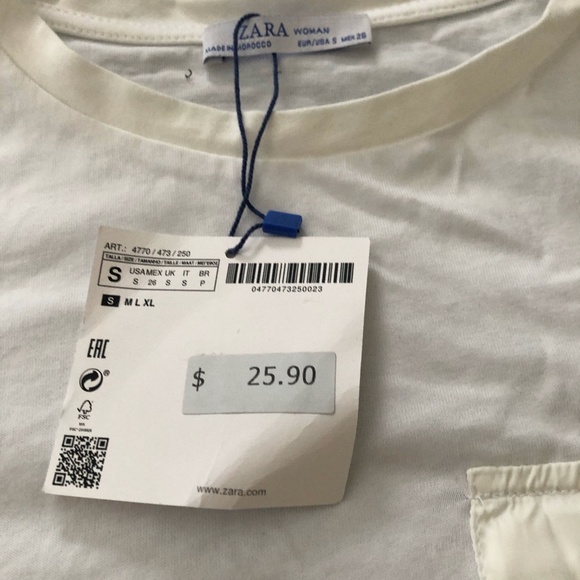 NWT Basic White Pocket T with Plaid Sleeves - Picture 6 of 6